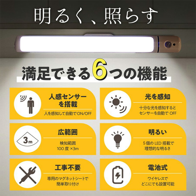 超安い センサーライト 屋外 室内 2本 セット LED 人感センサー LEDライト 電池式 明るい 足元灯 マグネット 玄関 階段 自動点灯 簡単設置  www.paseoms.com