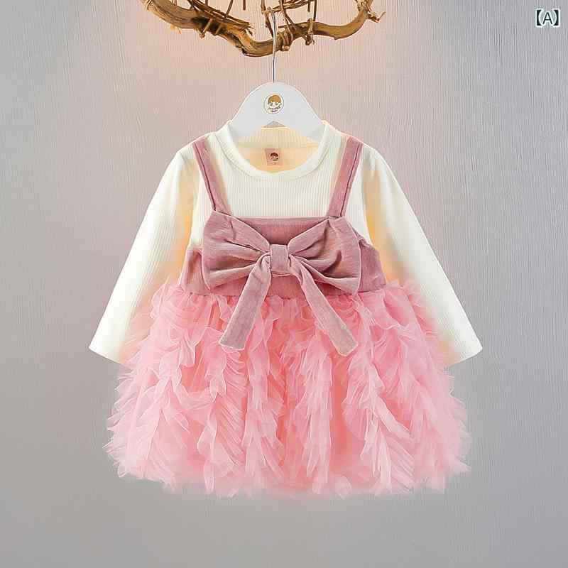 女児 長袖 ワンピース プリンセスドレス 綿素材 かわいい 甘め 春夏 秋冬 ピンク グレー 通年 軽量 伸縮性 女の子 キッズ ベビー トップス ドレス スカート プリンセス スカート 純色 インファント