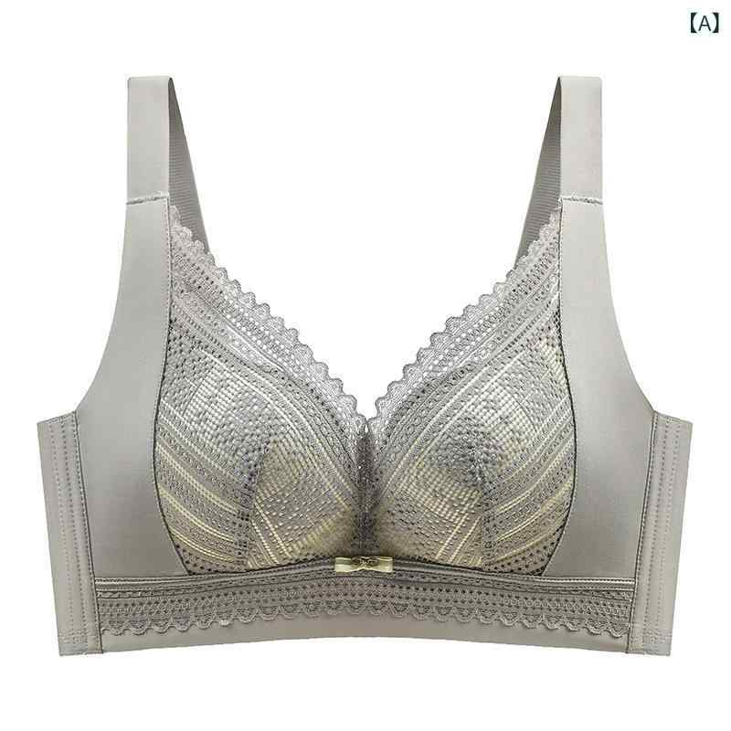 ブラジャー 女性用 夏用 薄カップ 無痕 無ワイヤー 透気性 上托 調整型 快適 サイドサポート 副乳収集 大胸用 視覚的に小見せ スリム効果 3/4カップ 薄型カップ 固定肩ストラップ 後ろ4段フック レーストップ ナイロン アニメ グレーグリーン ベ