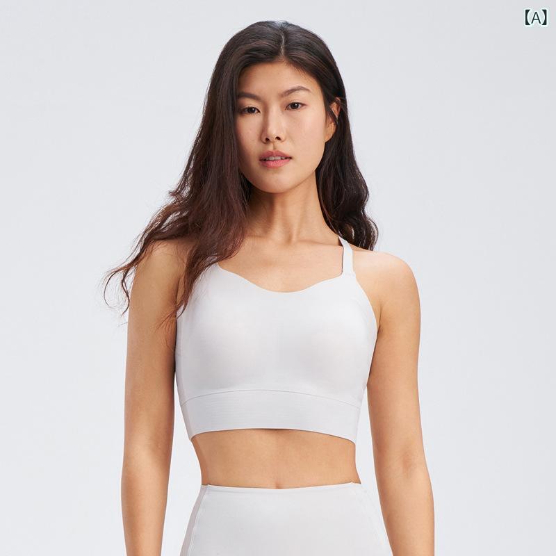 女性用 スポーツブラ ヨガ 背心 トップス ピラティス ロング丈 ワンピース 無痕 細ストラップ 調整可能 取り外しカップ ノンワイヤー 伸縮性 吸湿速乾 接触冷感 再生繊維 ミックス素材 フルカップ 中厚パッド 固定肩紐 運動レジャー フィットネス ラ
