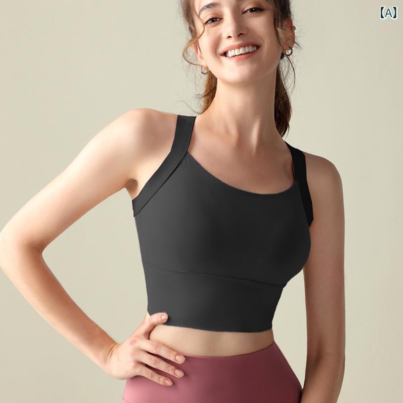 スポーツブラ レディース 大きいサイズ 防震 ランニング サイドサポート ブラジャー 美背 フィットネス タンクトップ ヨガウェア セット ニット 伸縮性 薄カップ 全カップ 固定ストラップ 黒 イエロー グリーン カーキ ブルー パープル ピンク グレ