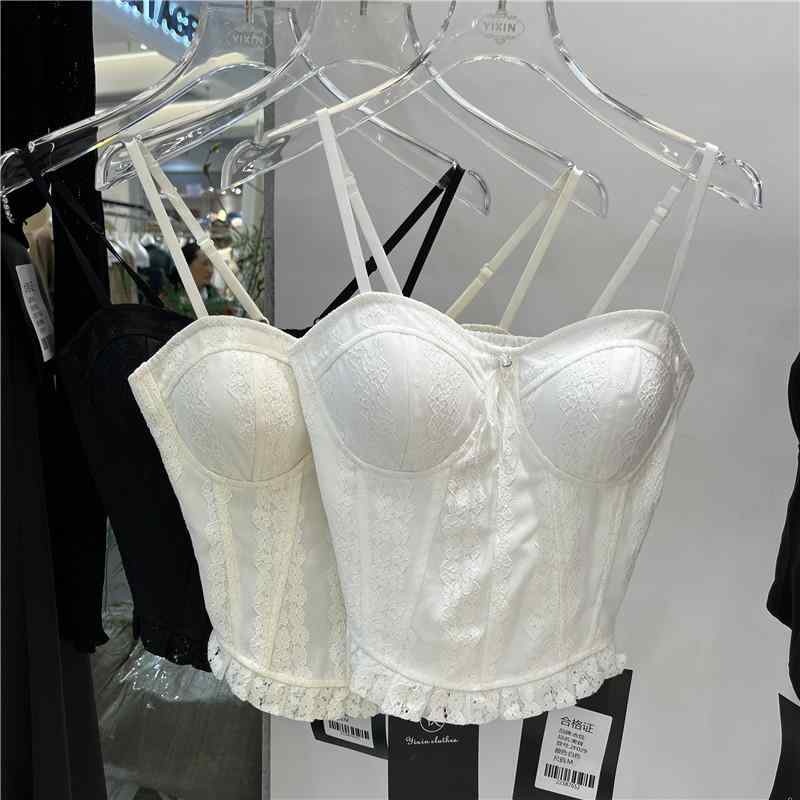レディース 吊り紐キャミソール トップス 短丈 修身 レース フリル 木耳エッジ セクシー 胸パッド 付き 切り替え 微弾性 ポリエステル アニタ 混紡 接触冷感 軽量 伸縮性 ブラック ホワイト ベージュ 春夏 日韓カジュアル スタイル 普段使い 部屋