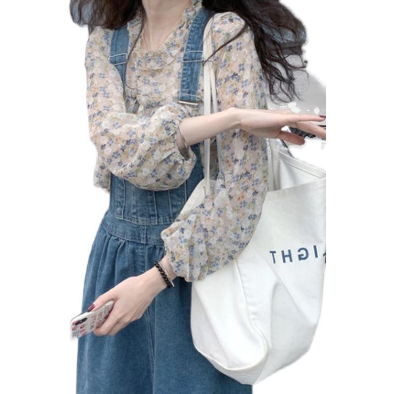 シャツ 女性用 春夏 フレッシュ フラワープリント Vネック 七分袖 ランプシェードスリーブ 荷葉エッジ 雪?素材 ポリエステル メタリック糸 ビッグシルエット かわいい 快適 軽量 吸湿速乾 セットアップ トップス ブラウス チュニック カジュアル 日