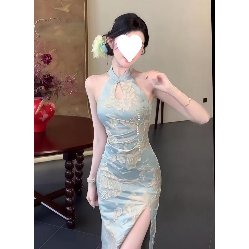 瀬戸もの御召しもの 成人女性用 夏 衣装 うつり変わり 斜肩 ロング丈 包臀 ハング素っ首 ノースリーブ 刷り上げる 当たること冷感 人となり 細長い切口 青み 街頭表現スタイル 通い 普段使い走り 軽さ 伸縮性 吸湿速乾 飛び切り感 心地好い