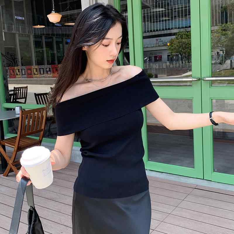 Tシャツ 女性用 夏 接触冷感 吸湿速乾 綿麻 短袖 切り替え デザイン 修身 フィット Vネック 肩出し 肩タイプ ブラック ホワイト ピュアカラー 普通丈 タイトシルエット 日常使い カジュアル 伸縮性 通気性 軽量 シンプル トップス 日韓風