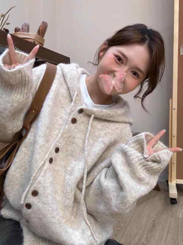 カーディガン 女性用 秋冬 ゆったり ニット 開襟 コート トップス 接触冷感 綿混 厚手 ロング丈 フード付き 長袖 ゆったりシルエット ワイドスリーブ 単色 ベージュ ピンク グレー アイボリー 日常使い カジュアル 軽量 伸縮性 吸湿速乾 日韓風