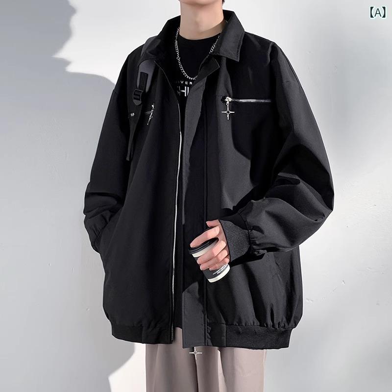 メンズ ジャケット コート 春秋 春夏 秋冬 長袖 ラップラウンダー ルーズフィット スタンドカラー クールスタイル ゆったり かっこいい ゆったり カジュアル トップス 青年 透気性 耐摩耗 防風 化繊混紡 ポリエステル 100% 裏地 ポリエステル