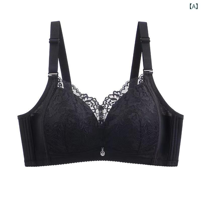 ブラ 女性用 無鋼ブラジャー 薄型カップ 大胸対応 防下垂 調整型 サイド収集 副乳収集 透気性 快適 3/4カップ 超薄型 ニット素材 コットン裏地 後四列フック 取り外し肩紐 ブラック モカ グリーン ピンク パープル ベージュ レッド ゆったりフィ