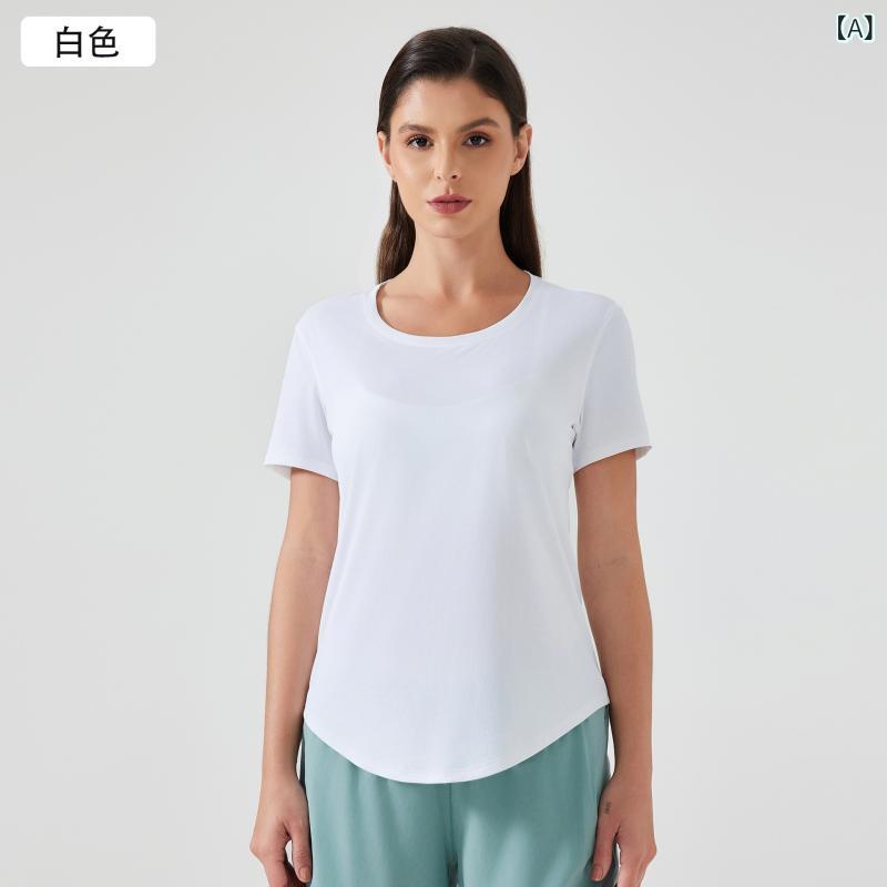 Tシャツ レディース 夏 短袖 トップス 軽薄 透気 速乾 吸湿排汗 綿混紡 ポリエステル ゆったり 修身 スリム フィットネス ヨガ ウェア ランニング ジム トレーニング 女性用 純色 ホワイト ピンク系 グリーン ブルー ブラック グレー イエロー
