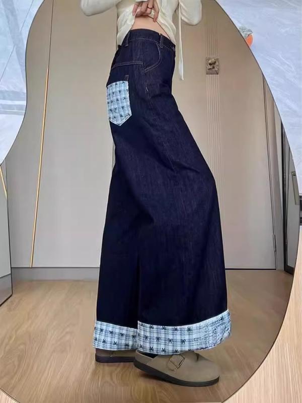 レディース デニムパンツ ハイウエスト ワイドレッグ ストレート ロング丈 コットン混 洗い加工 蝶結び ジッパー 気質 通勤用 普段使い 夏 春夏 深青 ゆったり ロング 床引き ビッグシルエット 無弾性 クラシックスタイル