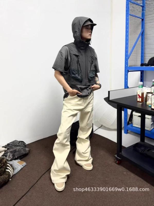 メンズ 牛仔パンツ デニムパンツ ミッドライズ ミディアムウエスト ロングパンツ フルレングス ストレートパンツ ワイドレッグ フレアパンツ ラッパパンツ ビッグシルエット ロング丈 フロア丈 ドラッグ 伸縮性 微弾力 コットン 綿素材 90% コットン｜フォークBR
