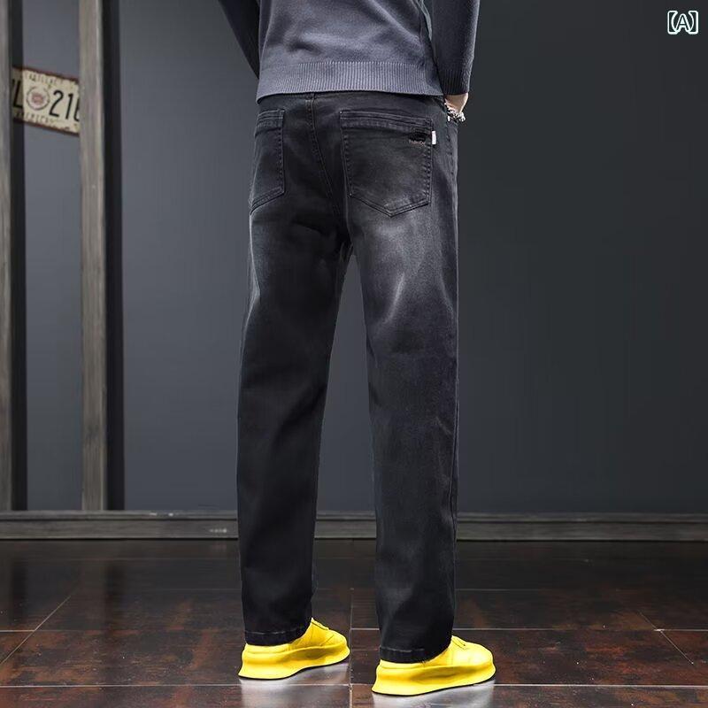 メンズ 牛仔パンツ 直筒型 ミッドライズ ジップフライ 加? コットン 素材 微弾性 秋冬 ロングレングス ブラック 深灰色 深藍色 藍灰色 日常 着用 青年向け カジュアル スタイル トレンド デザイン 軽量 快適 フィット ウォーターワッシュ 加工