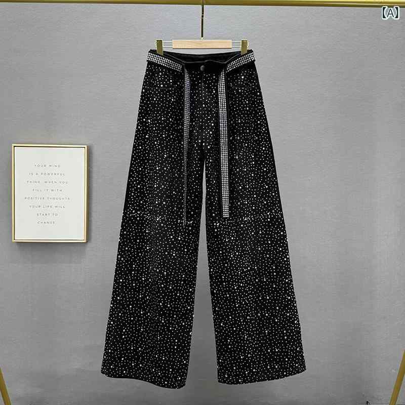 デニムパンツ 女性用 春夏 黒 デニムブルー 綿素材 ハイウエスト ワイドレッグ ロング丈 中厚手 無弾性 直筒 切り替えデザイン 立体パターン 街頭カジュアル 個性派 ゆったりシルエット 普段使い 軽量 通勤対応 復古風 スッキリ脚長効果