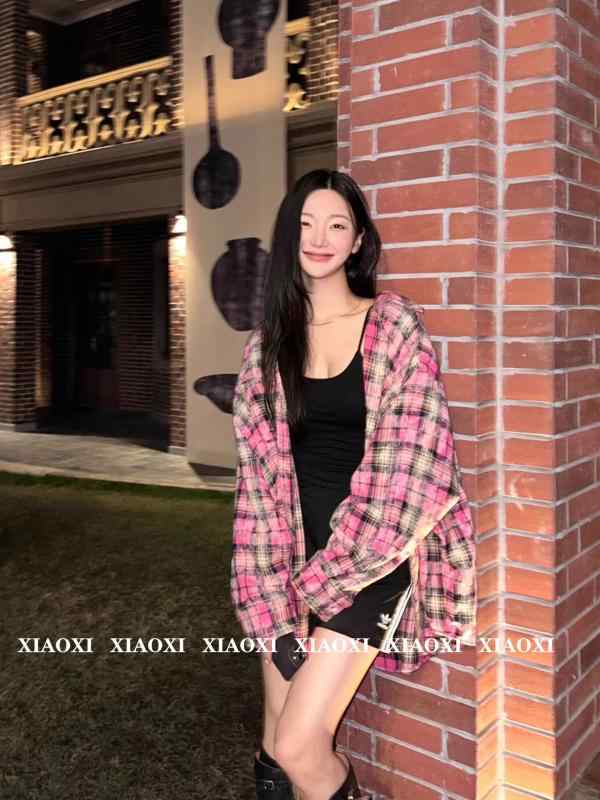 シャツ 女性用 春夏 韓国風 復古 格子柄 コットン 長袖 ワイドシルエット シャツカラー グリーン グレー ピンク 火竜果色 洗い加工 ビンテージ風 柔らかい肌触り 日韓カジュアル 普段使い トップス 切り替えデザイン 吸湿性 通勤対応 軽量 伸縮性