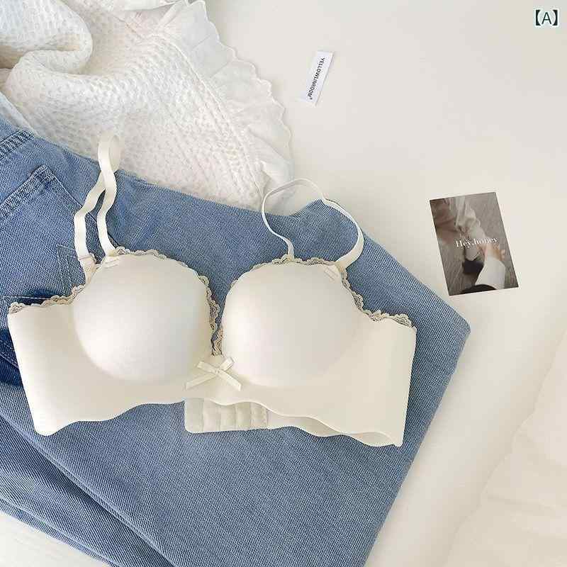 ブラ無し ワイヤレス ブラジャー レディース 小胸用 レース 無痕 寄せ上げ 3/4カップ 上薄下厚 固定肩ストラップ 後3列フック ナイロン スパンデックス ミルクホワイト ピンク 紫 ブラック グレー グリーン シンプル カジュアル 快適 伸縮性