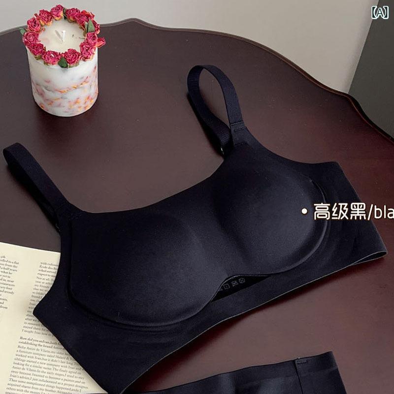 ブラ 女性用 大きめバスト 小さめバスト対応 薄型 少女向け 脇肉収集 防走光 文胸 セット 無鋼 3/4カップ 薄模杯 固定肩ストラップ 後3列フック ブラック グレー系 ブラウン系 ピンク系 アイボリー系 ニット ナイロン 90% 快適 無痕 上托
