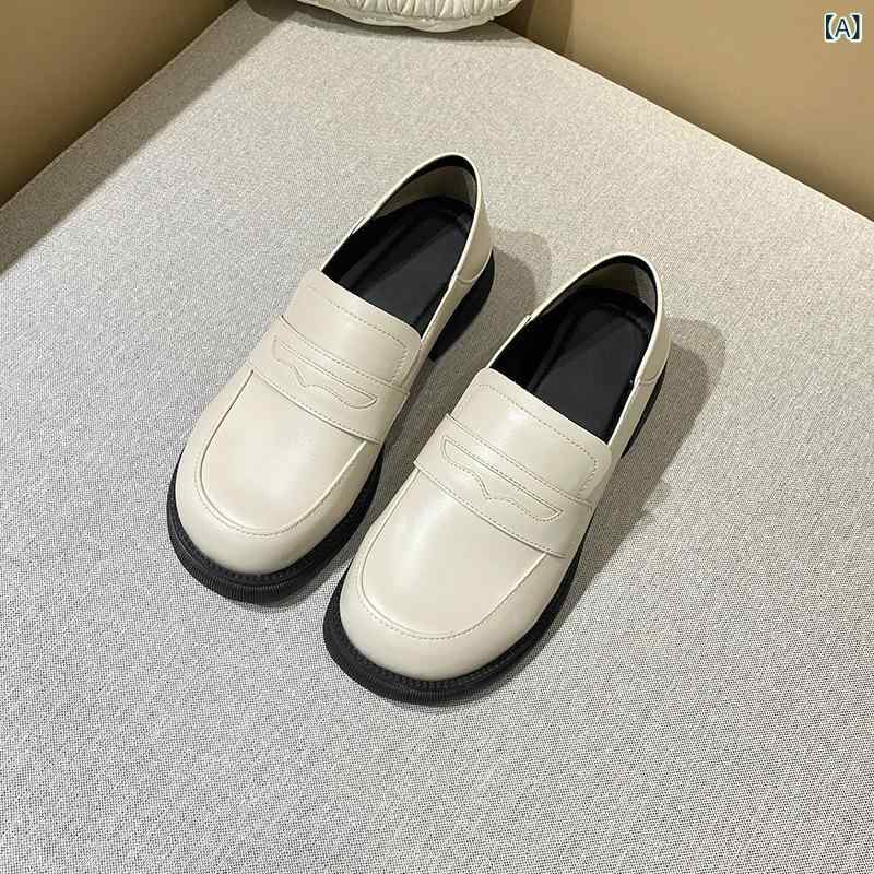 成人女性用 置き目毛革 靴 厚底 中跟 丸頭 低口 牛二層皮 米白 黒 耐磨 透気 増高 日常 通い 普段使い走り 軽さ 伸縮性 純色 春夏秋冬 通年