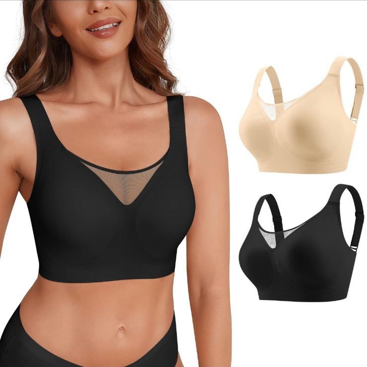 ブラジャー 女性用 大きいサイズ 無鋼 3/4カップ 薄めカップ 固定肩紐 後ろ三段ホック 果凍素材 防下垂 上持ち 側面集め 脇肉収納 ノンワイヤー 無痕 伸縮性 快適 防透け 美背 運動ブラ スポーツ 室内 日常使い ナイロン スパンデックス 肌色