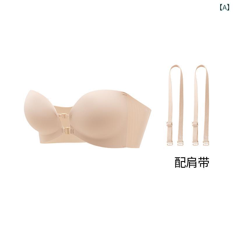 ブラ無肩ストラップ 防滑 前開き ブラジャー 女性用 無痕 小胸 寄せ 深V 美しい背中 コットン 接触冷感 伸縮性 快適 夏 春夏 トップス インナー 軽量 薄手 韓式 スタイル