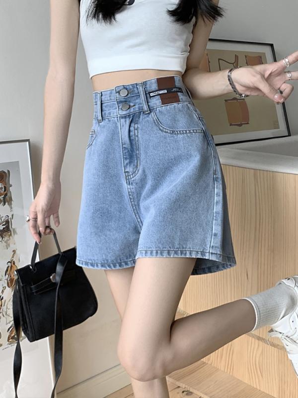 デニムパンツ レディース ハイウエスト ワイドレッグ ショートパンツ 直筒 コットン 綿素材 51-70% オリーブスタイル 通勤用 普段使い 軽量 伸縮性 吸湿速乾 ブルー ブラック 春夏 2025 モデル 大きいサイズ ゆったり スリム効果 小柄対応