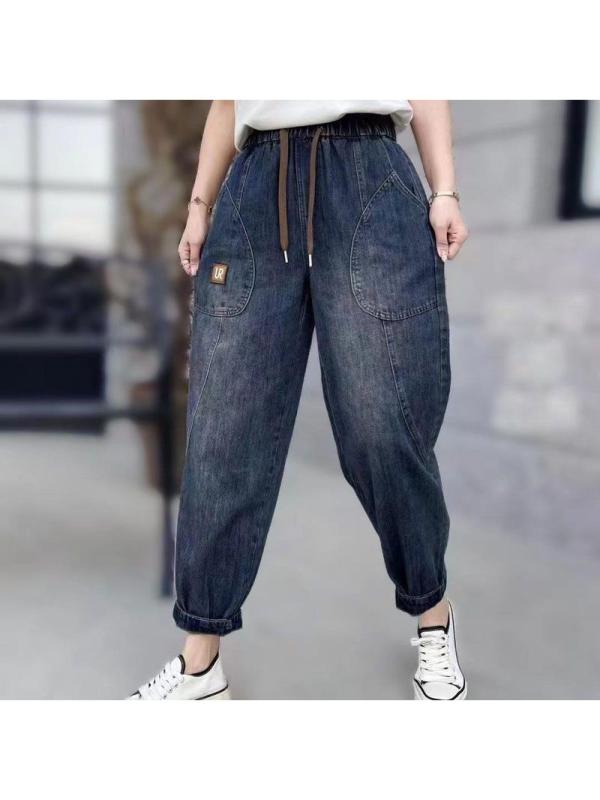 レディース デニムパンツ 春夏 ワイドレッグ ハイウエスト 九分丈 ゆったり ルーズ ハーレム 気質 通勤風 綿素材 微弾性 水洗加工 軽量 伸縮性 吸湿速乾 ブルー系 カジュアル 普段使い ビッグシルエット 顯・覧 做旧風
