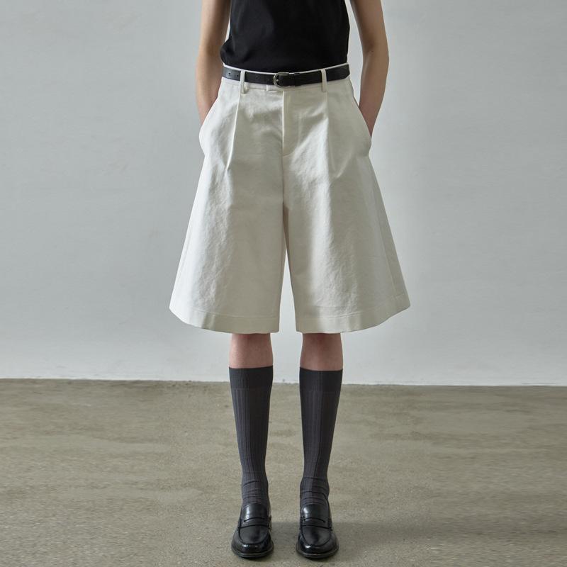 レディース ワイドレッグ ショートパンツ 夏 高腰 綿 直筒 ファサード柄 象牙白 ブラック 通勤 気質 スタイル 軽量 吸湿速乾 切り替え デザイン ハイウエスト ビッグシルエット 普段使い 伸縮性 接触冷感 再生繊維 アイボリー カジュアル ルームウ
