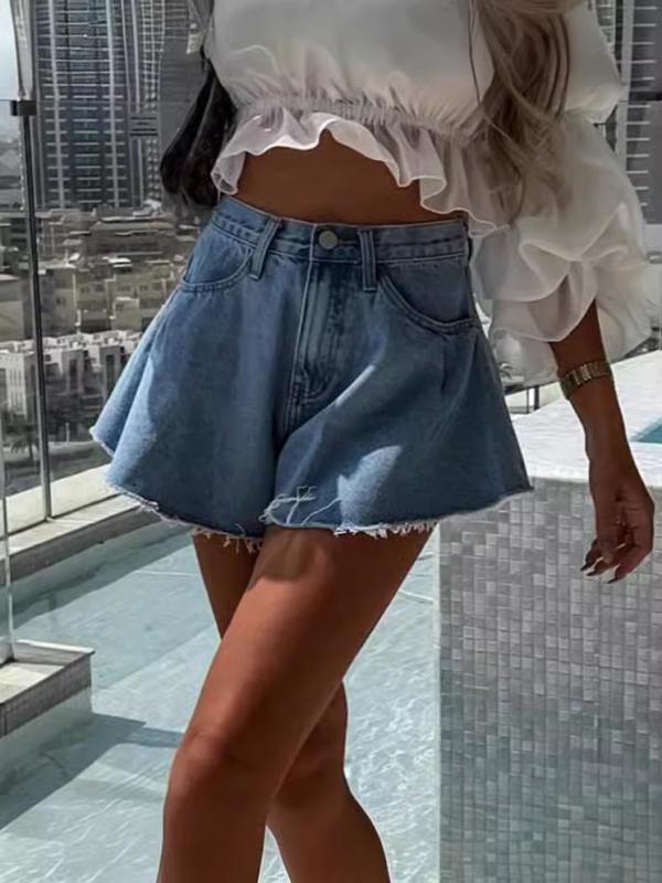 ショートパンツ 女性用 デニム 熱パンツ 高腰 フレア 綿素材 軽量 伸縮性 浅ブルー ブラック 通勤用 普段使い 快適 夏 春夏 カジュアル トップス