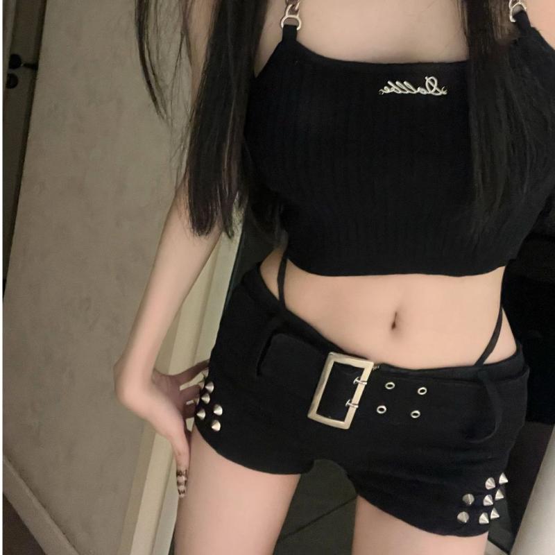 ショートパンツ 女性用 秋季 低腰 ヒップアップ スリム タイト デニム ブラック コットン ストレッチ 軽量 ボタン 装飾 ハイウエスト ビッグシルエット 普段使い カジュアル｜フォークBR