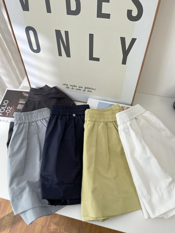 レディース ショートパンツ コットン 素材 軽量 直筒 デザイン 高腰 切り替え ポケット 付き 通勤 普段使い 気質 スタイル ブラック ホワイト イエロー ライトブルー ダークブルー
