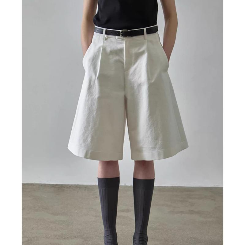 レディース ショートパンツ バミューダ ワイドレッグ 夏用 高腰 ストレート コットン 薄手 微弾性 基本款 日韓カジュアル 普段使い 軽量 吸湿速乾 白 ネイビー S M L XL