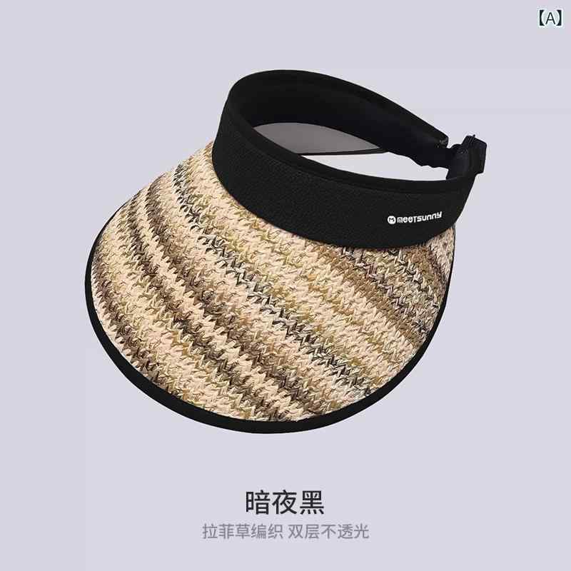 麦わら帽子 女性用 夏 春夏 オープン トップ 大 つば 防紫外線 遮光 透気 草編み ナイロン ブラック キャメル ベージュ アウトドア ビーチ 休日 ファッション カジュアル シック ファッション 通勤 軽量 形状 デザイン