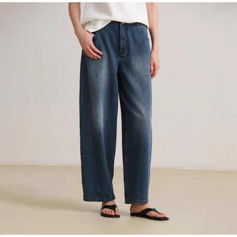 レディース デニムパンツ コットン素材 ロング丈 ミッドライズ ワイドレッグ ハーレムシルエット ルーズフィット 百搭カジュアル ゆったり ストリートファッション ヴィンテージ加工 ウォッシュ仕上げ 復古スタイル ライトブルー ネイビー 春夏 秋冬 通年