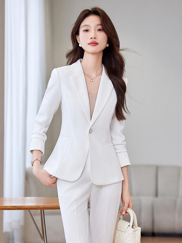 レディース セットアップ スーツ 女性用 大学生 面接 ビジネス 職業服 ジャケット 長袖 ロングパンツ セット ポリエステル ポリウレタン 伸縮性 ゆったりシルエット 気質 優雅 長袖 長ズボン 春季 通勤 仕事着 フォーマル トップス ボトムス 組み