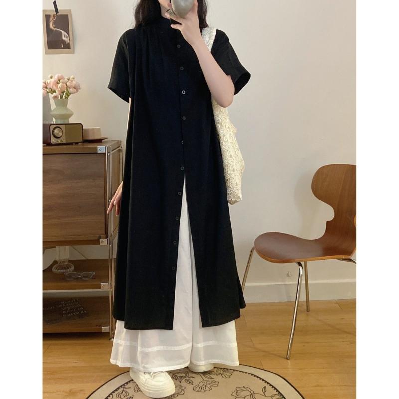 レディース 夏 セットアップ ビンテージ ロング トップス 短袖 ゆったり シャツ ブラウス 花柄 レース ワイドレッグ ロングパンツ 2点セット ポリエステル 軽量 吸湿速乾 快適 黒 白 カジュアル 日常使い