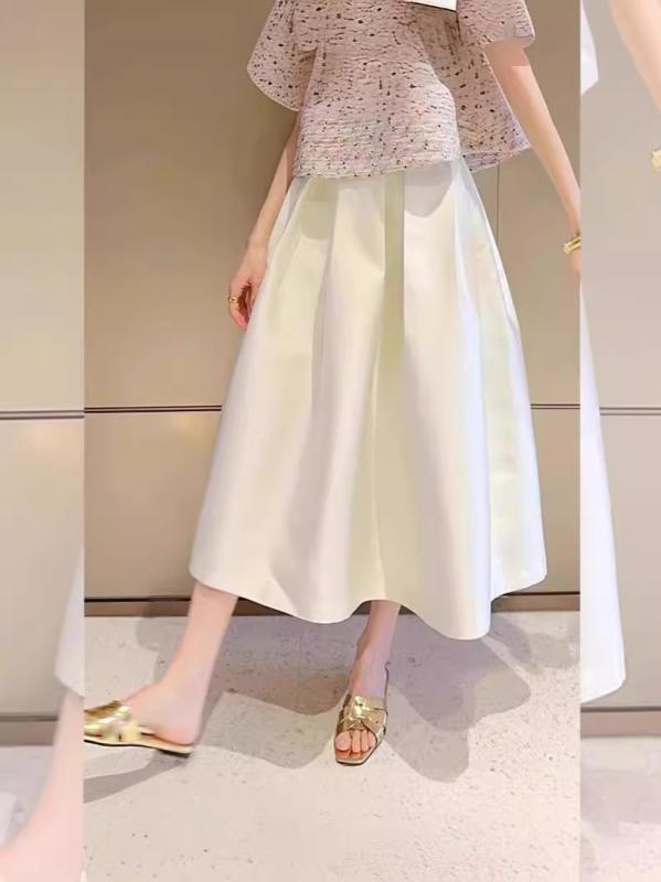 半身スカート 女性用 ミニ丈 夏用 高腰 Aライン 中長丈 スカート 法式 傘型 白 接触冷感 伸縮性 綿混 通勤 通勤風 気質 軽量 女性らしい シンプル 日常使い 涼しい