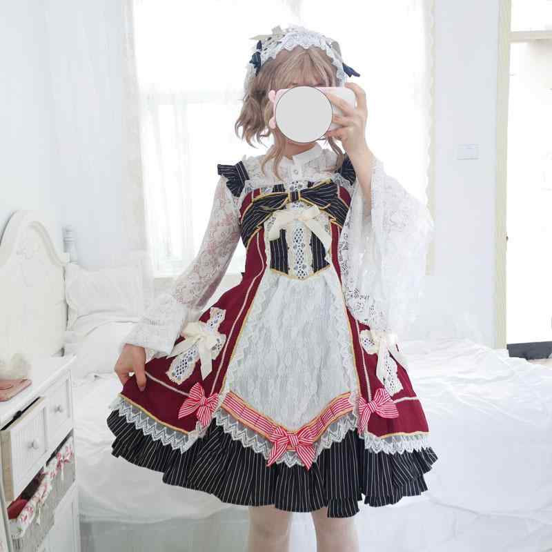 ロリータ ドレス 甘ロリ スタイル 女性用 吊り帯 プリンセススカート 切り替え デザイン 蝶結び リボン 立体 装飾 麻 混 ポリエステル 繊維 接触冷感 軽量 通気性 かわいい ピュアカラー 酒紅 ダークグリーン ピンク ライトグリーン
