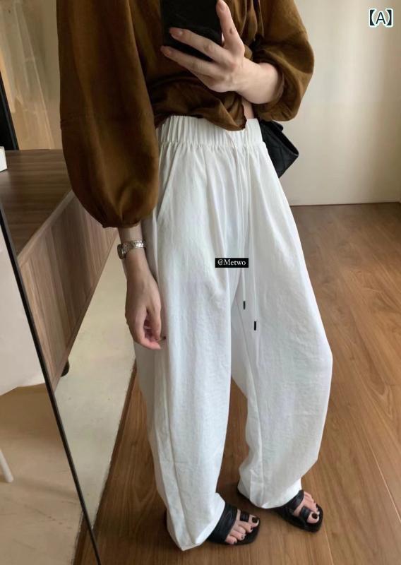 レディース ワイドパンツ 速乾 接触冷感 直筒 ロング丈 ハイウエスト ドローストリング 松腰 スリム 軽量 吸湿速乾 ポリエステル 再生繊維 白 グレー パープル ブラック 通勤 通勤風 気質 日常 普段使い カジュアル 春 2024