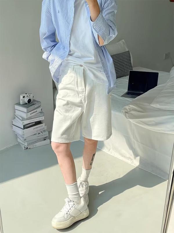 デニムパンツ 女性用 夏 白色 ライトブルー ヴィンテージブルー 加工ブルー 綿 薄手 ハイウエスト 直筒 ミッドレングス ルーズフィット 微弾性 ポケット 切り替え 梨型対応 百搭 韓国風 日常カジュアル 気質 軽量 吸湿速乾 シンプル ベーシック デ