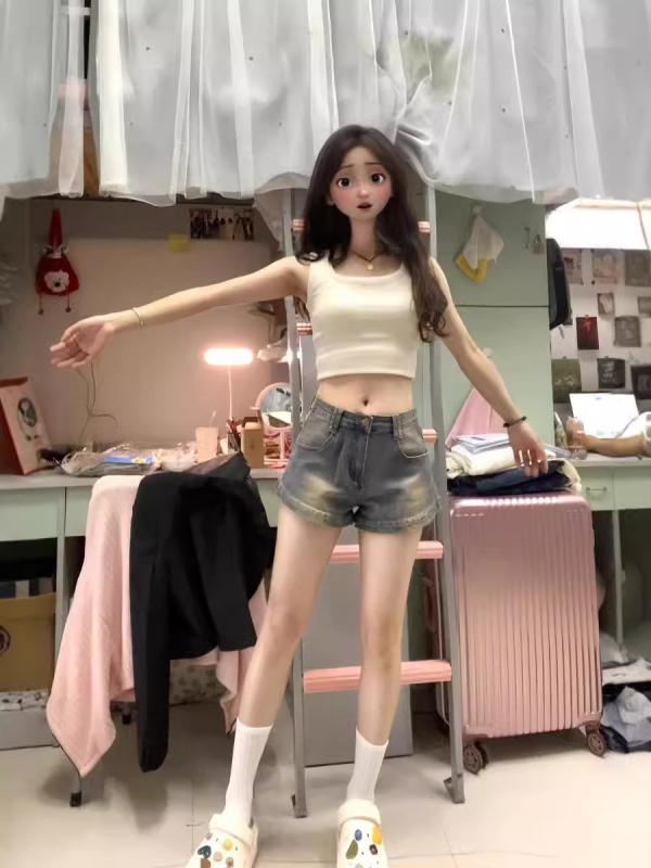 ショートパンツ 女性用 デニム 夏 ハイウエスト タイト かわいい Aライン 包み込み スリム ホットパンツ 綿混 ミッドウェイト マイクロストレッチ ボタン 直筒 韓国風 カジュアル コンフォート ブルー 軽量 吸湿速乾 普段使い 通勤 通学