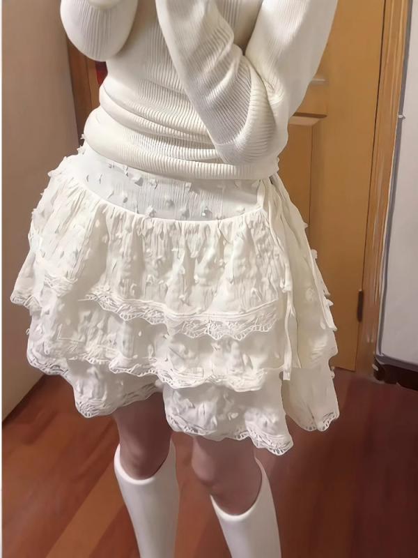 半身スカート 女性用 春夏 ミルクイエロー かわいい デザイン 短め レース ハイウエスト ふんわり 蓬蓬 スカート トップス ミディアムレングス ポップな スタイル 軽量 ポリエステル 素材 微弾性 吸湿速乾 機能 ピュアカラー プリント ノンアイロン