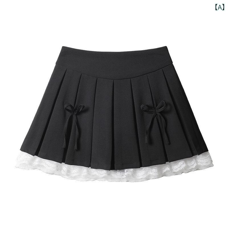 スカート 女性用 春夏 半身スカート 百褶スカート 短スカート Aライン 高腰 蝶結び 花辺 グレー ピンク ブルー パープル ホワイト ブラック ダークグレー ライトグレー ポリエステル スパンデックス 微弾力 ジッパー 学院風 清新 かわいい 通学
