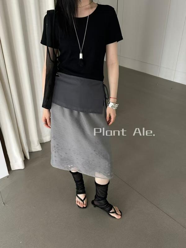 スカート ミディ丈 包みスカート レディース 夏 春夏 綿 ポリエステル 無弾性 切り替えデザイン 水溶性レース 二層構造 高腰 ヒップライン強調 フレンチスタイル 復古風 ライトウェイト 純色 グレー ホワイト ブラック 日常使い カジュアル｜フォークBR