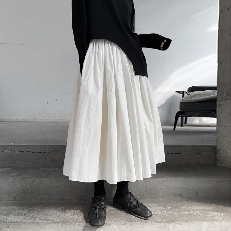 ロングスカート 女性用 Aライン 半身スカート 白色 綿素材 ギャザー加工 レース 切り替えデザイン 都市スタイル 通勤用 気質 軽量 通年使用