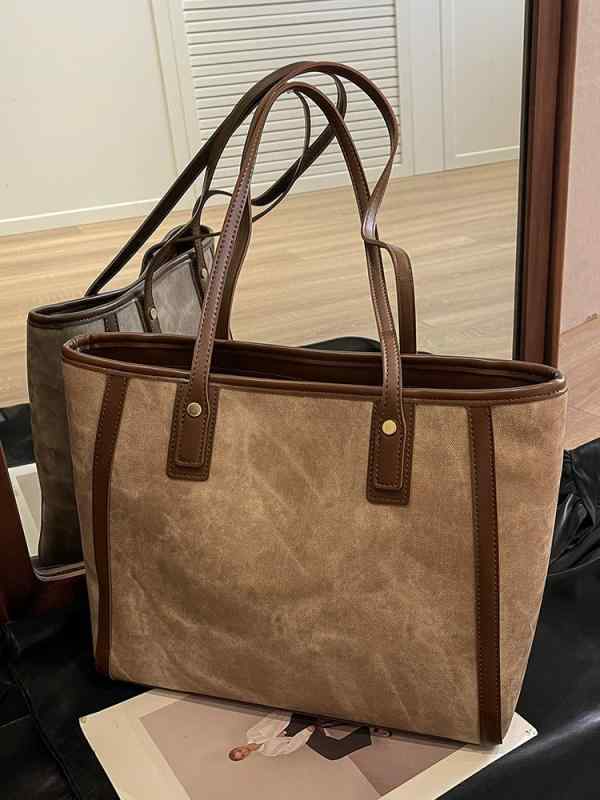 トートバッグ レディース 大容量 肩掛け 手提げ 秋冬 欧米風 復古 ソフト PU素材 横型 方形 ジッパー開閉 車縫い 切り替え ブラック ブルー ブラウン カーキ 日常使い 通勤 通年 軽量 ポケット付き スマホ収納