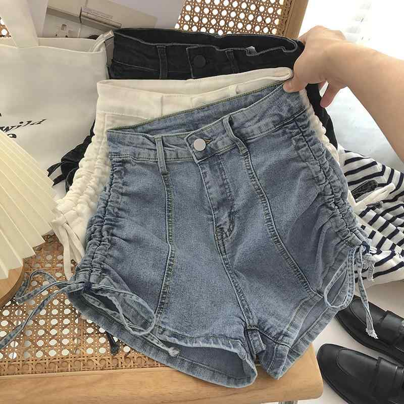 デニム ショートパンツ レディース 夏 直筒 高腰 弾力 修身 Aライン ワイドレッグ 綿 デニム生地 通勤用 気質スタイル 水洗加工 プリーツ ジッパー ボタン ブラック ライトブルー グレー 通年 普段使い カジュアル
