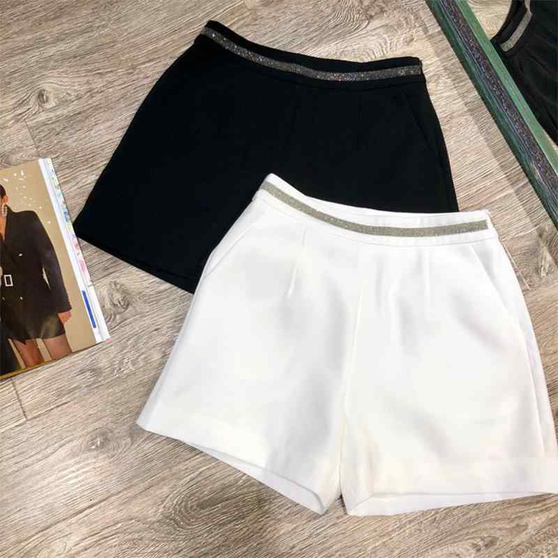 レディース ショートパンツ 春夏 白色 ブラック 接触冷感 ポリエステル 再生繊維 高腰 ワイドレッグ ストレート 膝上丈 ルーズフィット スリムライン 気質 通勤 知性 スタイル 軽量 吸湿速乾 カジュアル 普段使い アウトドア 女性用 夏用 ビッグシ｜フォークBR