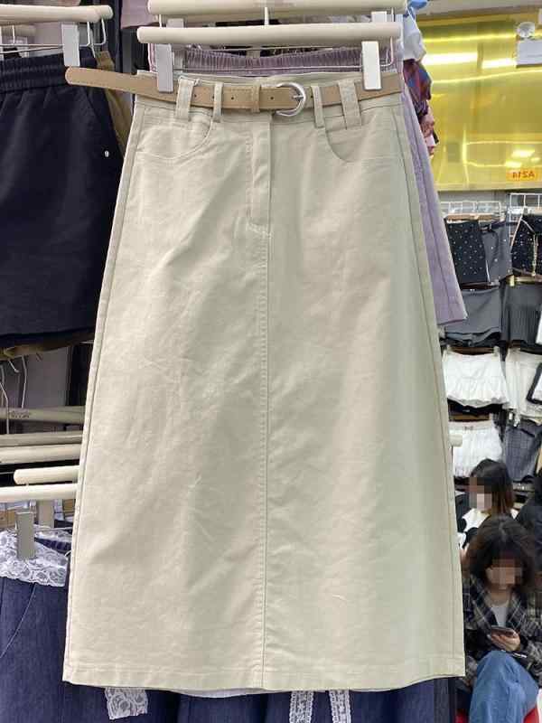 スカート 女性用 春夏 紫色 ハイウエスト Aライン 中長丈 洗い加工 デニム 切り替え デザイン ワイドシルエット ゆったり スタイル ?? 混紡 素材 軽量 通勤 普段使い 私服 コーディネート アイテム