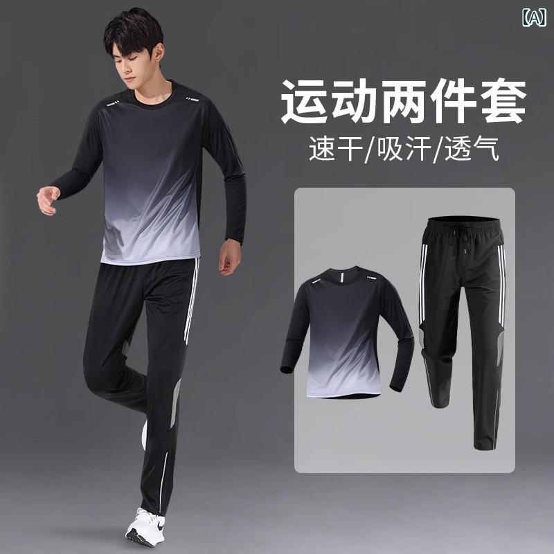 メンズ スポーツウェア セット 春夏 速乾 吸湿速乾 長袖 Tシャツ 長ズボン 短袖 Tシャツ 長ズボン コットン 混合素材 接触冷感 薄手 軽量 ランニング ジョギング 朝ラン フィットネス トレーニング 日常使い ブラック グレー グリーン ブルー