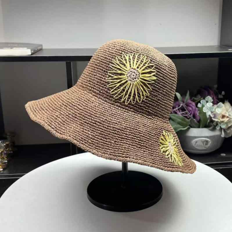 麦わら帽子 レディース 春夏 遮陽 大檐 手編み 折りたたみ 透気性 防晒 漁夫風 かわいい 花刺繍 度假 ビーチ 普段使い 軽量 調整可能 コットンライク ベージュ系 ブラウン系 通勤 カジュアル ストリート 旅行 アウトドア