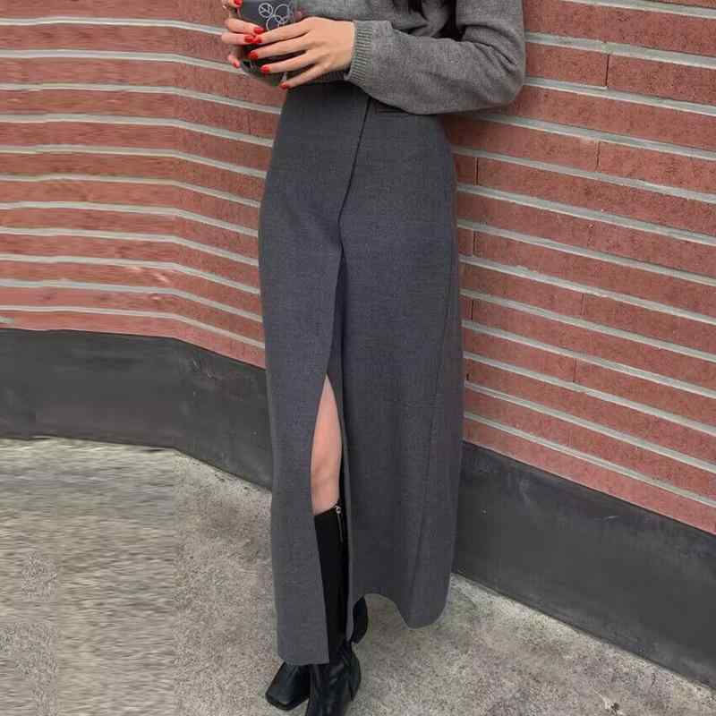スカート 女性用 春夏 韓国風 かわいい ハイウエスト スリム効果 不規則スリット ロング丈 Aライン 半身スカート 切り替え グレー ブラック 快適 軽量 伸縮性 デイリー 普段使い カジュアル ビッグシルエット